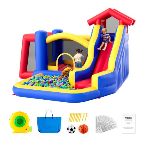 VEVOR Aufblasbares Hüpfburg, Hochwertiges Spielhaus-Trampolin für den Außenbereich, Hüpfburg mit Gebläse, Rutsche und Aufbewahrungstasche, Hüpfburg für den Garten der Familie 333 x 338 x 230 cm