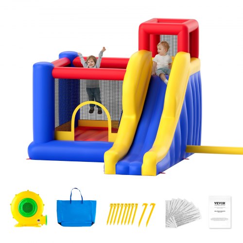 VEVOR Aufblasbares Hüpfburg, hochwertiges Spielhaus-Trampolin für den Außenbereich, Hüpfburg mit Gebläse, Rutsche und Aufbewahrungstasche, 340 x 260 x 230 cm Hüpfburg für den Garten der Familie