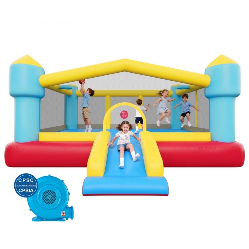 

VEVOR Aufblasbare Hüpfburg (448 x 420 x 207 cm) für Kinder mit Rutsche & Basketballkorb & Zielspiel & Hüpfbereich, Bietet Platz für 3-4 Kinder (im Alter von 3-8 Jahren) Outdoor Indoor Party