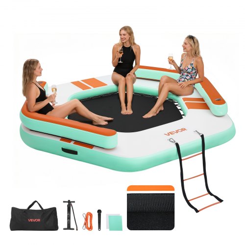 VEVOR Aufblasbares Schwimmdock, 2,6x2,6 m, Schwimmplattform mit Rutschfester Oberfläche, Tragetasche & Abnehmbarer Leiter, Schwimmende Insel, Wasserplattform für Pool, Strand & Meer, Blau