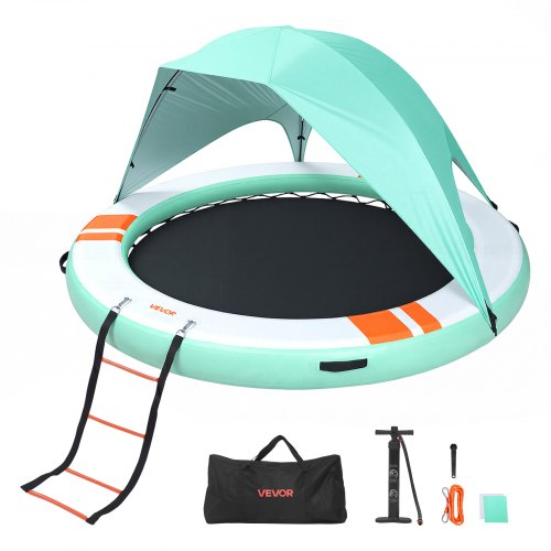 VEVOR Aufblasbares Schwimmdock, φ3,05m, Schwimmplattform mit Rutschfester Oberfläche, Tragetasche, Sonnendach & Abnehmbarer Leiter, Schwimmende Insel, Wasserplattform für Pool, Strand & Meer, Rund