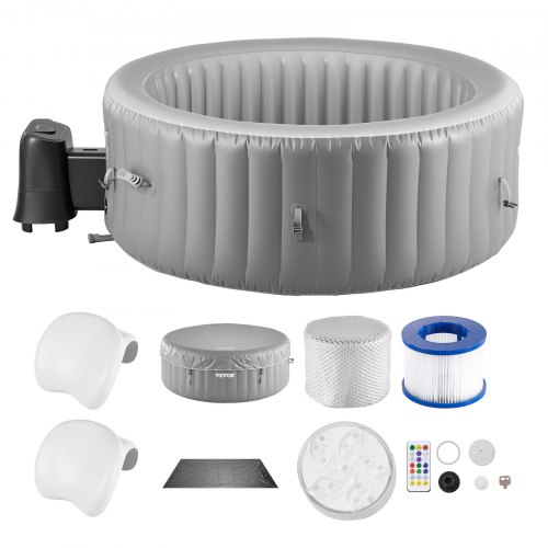 

VEVOR aufblasbare Badewanne für 6 bis 8 Personen (240 x 66 cm), rund & tragbar, mit 130 wohltuenden Düsen & Kopfstütze & LED-Licht & Abdeckung & multifunktionalem Bedienfeld, PVC Spa-Pool Outdoor
