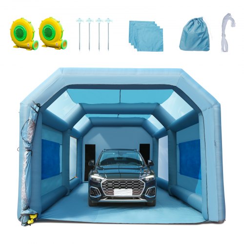 VEVOR Tragbares Aufblasbares Farbzelt 7,3 x 3,8 x 2,8 m, DIY Sprühmalerei 750 + 960 W, Sprühschutz Farbkabine für DIY-Projekte Hobby-Farbautomaten-Werkzeug, Blau 210D Oxford-Gewebe Lackierkabine