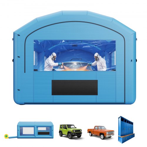 VEVOR Aufblasbare Lackierkabine 6,4x4,1x3 m Spritzkabine Lackierzelt Blau, mit 1100-W-Gebläse Aktivkohlefiltration Transparentem PVC-Fenster für Mittelgroße Pick-ups Große Möbel Tragbar