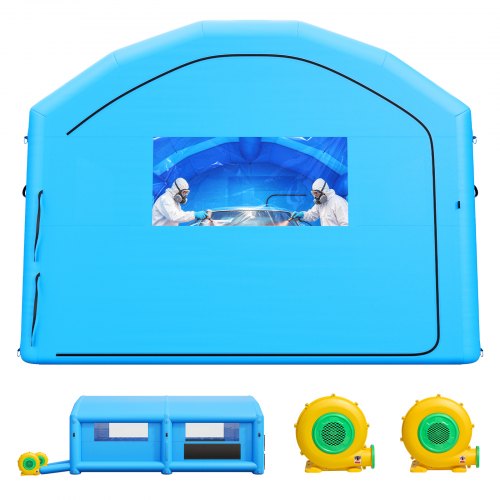 VEVOR Aufblasbare Lackierkabine 7x4x2,75m Spritzkabine Autolackierzelt Blau, mit 550-W-& 750-W-Gebläsen Aktivkohlefiltration Transparentem PVC-Fenster für Mittelgroße Pick-ups Große Möbel Tragbar
