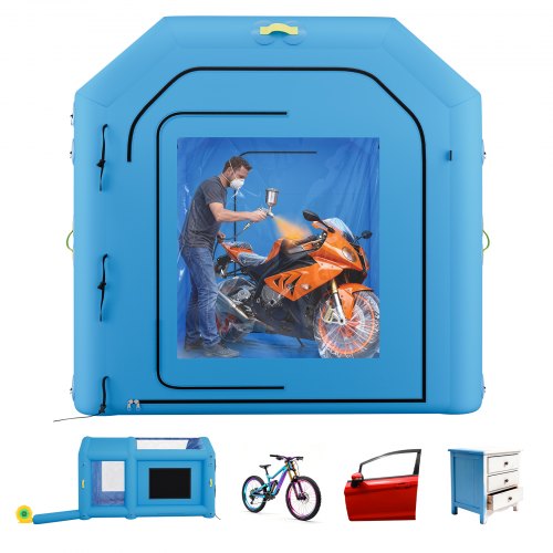 VEVOR Aufblasbare Lackierkabine 4x2,5x2,5 m Spritzkabine Lackierzelt Blau, mit 750-W-Gebläse Aktivkohlefiltration Transparentem PVC-Fenster für Fahrräder Motorräder & Kleine Möbelstücke Tragbar