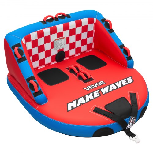 VEVOR Towable Tube für Boote, Wassersport-Schleppreifen für 2 Personen, bis 154 kg Tragfähigkeit, mit 2 Zugpunkten, Nylonhülle, Gepolsterten Griffen und Sicherheitsventil, für Seen, Flüsse, Rot