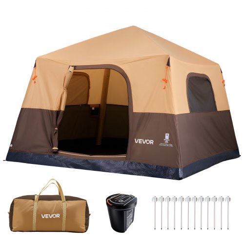 VEVOR Campingzelt 6 Personen, Aufblasbares Familienzelt mit Wiederaufladbarer Pumpe, TPU-Luftschlauch & 4 Netzfenstern, Kabinenzelt mit Tragetasche für Familien-Camping & Wandern, Beige