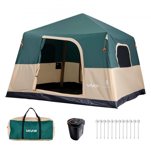 VEVOR Campingzelt 6 Personen, Aufblasbares Familienzelt mit Wiederaufladbarer Pumpe, TPU-Luftschlauch & 4 Netzfenstern, Kabinenzelt mit Tragetasche für Familien-Camping & Wandern, Grün