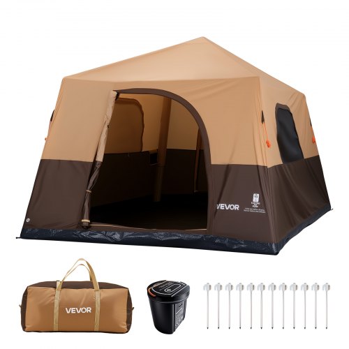 VEVOR Campingzelt 8 Personen, Aufblasbares Familienzelt mit Wiederaufladbarer Pumpe, TPU-Luftschlauch & 4 Netzfenstern, Kabinenzelt mit Tragetasche für Familien-Camping & Wandern, Beige