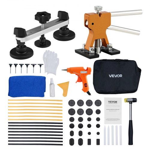 VEVOR Dellenzieher-Set, 60-tlg. zur lackfreien Dellenentfernung mit goldenem Heber, Brückenzieher, Gummihammer, Klebepistole, Werkzeug zur Entfernung von Hagelschäden an der Karosserie