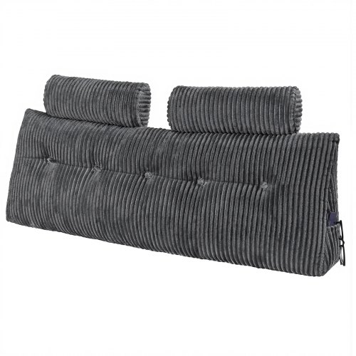 

VEVOR Kopfteilkissen Keilkopfteilkissen Keilkissen (Queen Size) mit 2 Seitentaschen & 2 Kopfstützen, Bettkeilkissen mit waschbarem Flanelltuch, zum Lesen Spielen Arbeiten Grau (1510 x 205 x 530 mm)