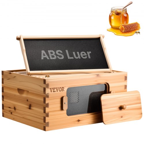 VEVOR Bienenstock-Starterset mit tiefer Box, 100 % mit Bienenwachs beschichtetes natürliches Zedernholz, Zander Beute mit 10 Rahmen und Fundamenten, transparente Bienenfenster aus Acryl