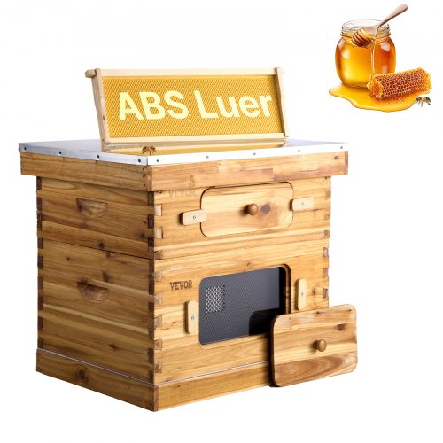 VEVOR Bienenstock, 20 Rahmen, Bienenbeute Zander, mit Bienenwachs beschichtetes Tannenholz, 1 tiefer + 1 mittlerer Bienenkasten, Langstroth-Bienenstock-Set, transparente Acrylfenster mit Fundamenten