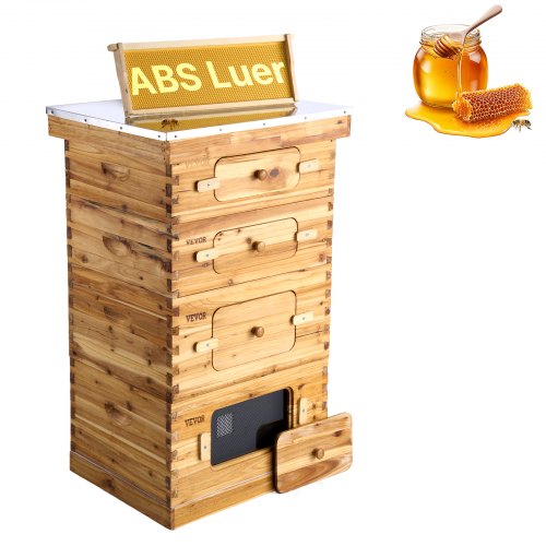 VEVOR Bienenstock, 40 Rahmen, Zander Beute, mit Bienenwachs beschichtetes Tannenholz, 2 tiefe + 2 mittelgroße Bienenkästen, Langstroth-Bienenstock-Set, transparente Acrylfenster mit Fundamenten