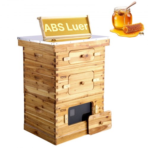 VEVOR Bienenstock, Zander Beute für 30 Rahmen, mit Bienenwachs beschichtetes Holz, 2 tiefe + 1 mittelgroßer Bienenkasten, Langstroth-Bienenstock-Set, transparente Acrylfenster mit Fundamenten