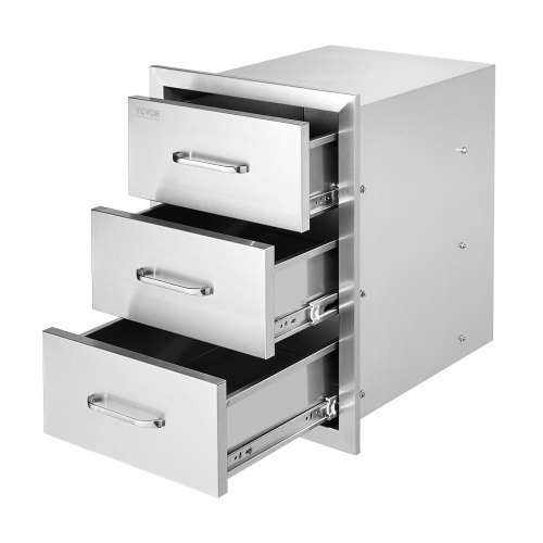 VEVOR Outdoor-Küchenschubladen flächenbündig montierte Grillschubladen mit dreifachem Zugriff und Edelstahlgriff, Grillinselschubladen für Außenküchen oder Grillinsel-Terrasse 400 x 450 x 450 mm