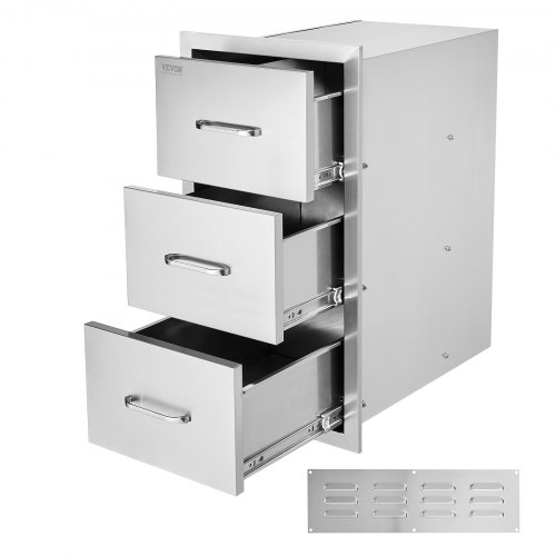 

VEVOR Outdoor-Küchenschubladen 16" B x 28,5" H x 20,5" T, Unterputz-Grillschubladen aus Edelstahl mit dreifachem Zugriff und Griff, Grillinselschubladen für Außenküchen oder Terrassen-Grillstationen