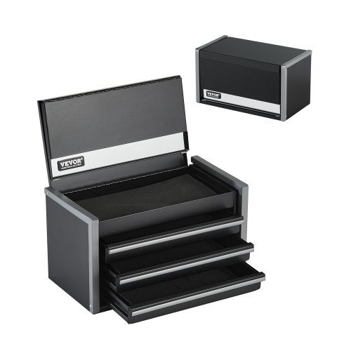 VEVOR Werkzeugkasten 218,4x118x120 mm, Werkzeugkiste mit 3 Schubladen, Werkzeugkoffer mit EVA-Einlagen und PP-Fußpolstern, robuster Stahl mit Kugellageröffnung und Pulverbeschichtung, schwarz