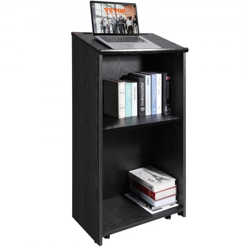 VEVOR Stehpult Rednerpult 600 x 360 x 1200 mm, Podium-Ständer mit Breiter Lesefläche und Aufbewahrungsregal, Stehschreibtisch für Kirche, Büro, Schule, Schwarzes Podium 30 kg Tragfähigkeit Schwarz