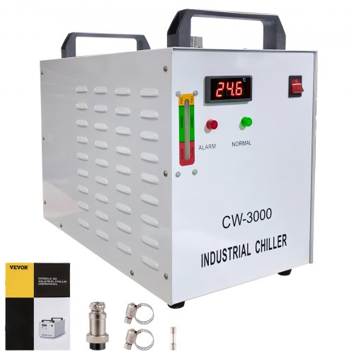 

VEVOR Industrieller Wasserkühler CW-3000AG CO2 Laser Rohrkühler 9 L Wasserkühler 50 W 220 V zum Kühlen von CO2-Glaslaserröhre 10L / Min