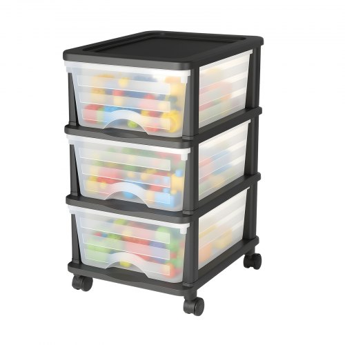 VEVOR Schubladenwagen Schubladenschrank mit 3 Schubladen (17 L / per), rollbarer Schubladen-Container Schubladenbox mit durchsichtigen Behältern für Bürobedarf Bastelräume Klassenzimmer