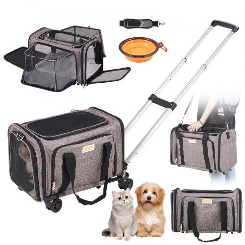

VEVOR Hundetrolley Faltbarer Hunderucksack Max.11,3kg Tragfähigkeit Transporttasche aus 600D Oxford-Stoff Hundewagen mit 4 Rädern Aufbewahrungstaschen Haustier Trolley Ideal für Autoreisen Ausflüge