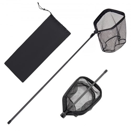 

VEVOR Angelkescher mit Teleskopstange und Aufbewahrungsbeutel, Unterfangkescher aus Kohlefaser und Nylonummanteltem PVC, Fischkescher 187 cm Gesamtlänge, Forellenkescher für Kajak Boot Ufer