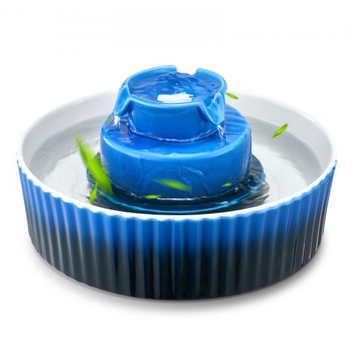 VEVOR Keramik Katzenbrunnen Haustier Trinkbrunnen Katze Wasserbrunnen 2,1L Blau