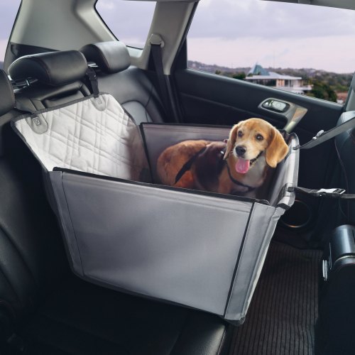 

VEVOR Hundeautositz, wasserdichter Hundesitzerhöhung fürs Auto mit Stützrahmen, Haustierautositz mit ansteckbarer Sicherheitsleine, Hundeautobett für kleine, mittelgroße und große Hunde bis 22 kg, grau