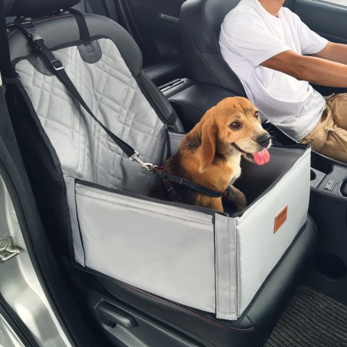 

VEVOR Hundeautositz, Hundesitzerhöhung fürs Auto mit Stützrahmen, Haustierautositz mit ansteckbarer Sicherheitsleine, Baumwollfüllung, Hundeautobett für kleine Hunde bis 26 lbs, Grau