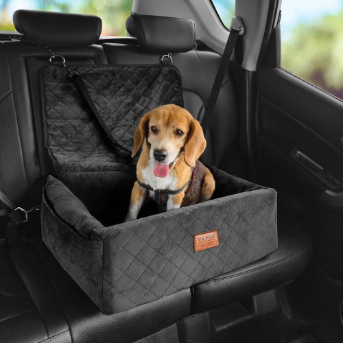 

VEVOR Hundeautositz, Hundesitzerhöhung mit Aufbewahrungstasche, ansteckbarer Sicherheitsleine, Füllung aus Schwamm und PP-Baumwolle, Hundeautobett für kleine und mittelgroße Hunde bis 18 kg, Schwarz