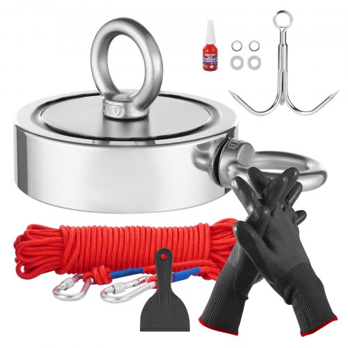 

VEVOR 771kg Starke Magnetangel Set Doppelseitige Zugkraft Seil Karabiner Rot