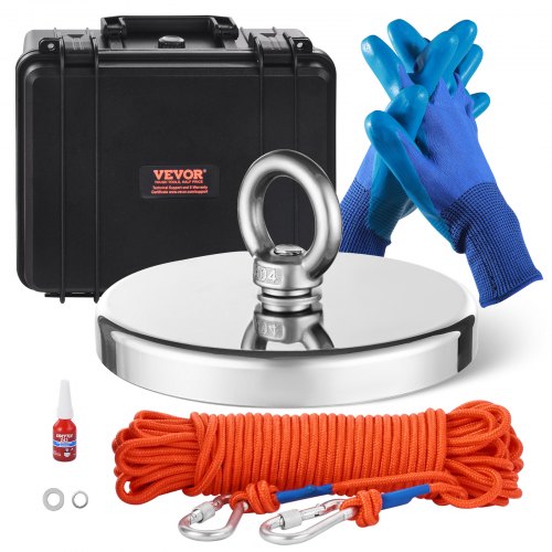 VEVOR Magnet-Angelset Magnet Angel Kit (Orange) 907 kg einseitige Zugkraft, Seltenerd-Neodym-Magnet-Angelset inkl. Enterhaken Hochleistungsseil Handschuhe (Blau) Tragbox Ringschraube Kleber