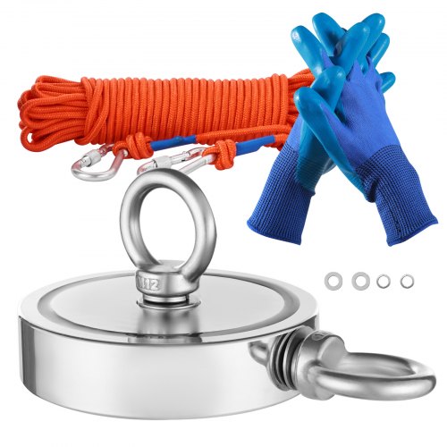 

VEVOR Magnet-Angelset Magnet Angel Kit (Orange) 907 kg doppelseitige Zugkraft, Seltenerd-Neodym-Magnet-Angelset inkl. Haken Hochleistungsseil Handschuhe (Blau) Ringschraube