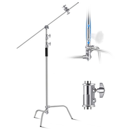 

VEVOR C-Ständer mit Auslegerarm, max. Höhe 330 cm, robustes Foto-Lichtstativ aus Edelstahl mit einstellbarer Höhe von 1463 bis 2987 mm, 2 Griffköpfe für Studio-Monolicht, Softbox, Reflektor