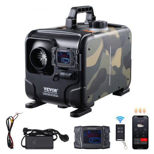 VEVOR 5-8KW Dieselheizung 12 V / 24 V All in One Diesel-Luftheizung mit Bluetooth-App & Fernbedienung & Anzeigebildschirm & CO-Alarm, schnell aufheizende horizontale tragbare horizontale Dieselheizung