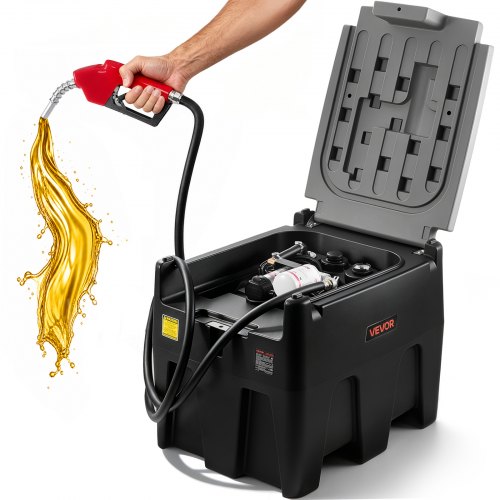 VEVOR Tragbarer Dieseltank, 220 L Fassungsvermögen & 48L/min Durchflussrate, Gaskraftstofftank mit 12 V Transferpumpe & 4 m Gummischlauch, PE-Diesel-Transfertanks für Kraftstofftransport, Schwarz