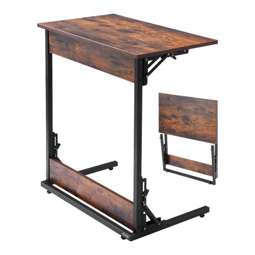 VEVOR Beistelltisch Kaffeetisch klappbar mit Metallrahmen & verstellbaren Füßen, C-förmiger Couchtisch für Wohnzimmer Schlafzimmer Büro 60 x 37 x 70 cm TV-Tablett, Sofatisch Braun und Schwarz