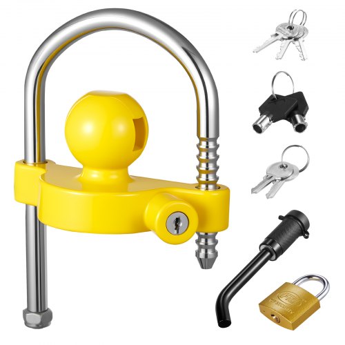 VEVOR Anhängerschloss-Set, passend für 1-7/8 Zoll, 2 Zoll, 2-5/16 Zoll Kupplungen, Anhängerkugelsperrkupplung mit Schlüsseln, höhenverstellbares Design für RV, Boote, Anhänger, Gelb