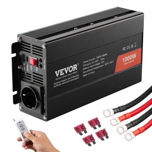 

VEVOR Wechselrichter mit reiner Sinuswelle 1000W DC 12V AC 230V Spannungswandler mit 1 AC-Steckdosen 1 USB-Anschlüssen 1 Typ-C-Anschluss Fernbedienung für kleine Heimgeräte wie Smartphone-Laptop
