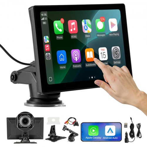 

VEVOR kabelloses Autoradio (228,6 mm) HD-Radio mit Touchscreen mit Apple CarPlay & Android Auto, CarPlay-Bildschirm mit Front- und Rückfahrkameras Sprachsteuerung Mirror Link Bluetooth GPS-Navigation
