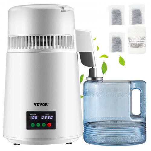 

VEVOR 4 L Wasser Destilliergerät 750 W Destillierer Edelstahl Wasserdestilliergerät Reine Wasser Distiller mit Glaskanne, Wasserdestilliergerät 1 L/Std. Doppelte Temperaturanzeige Wasser Distiller