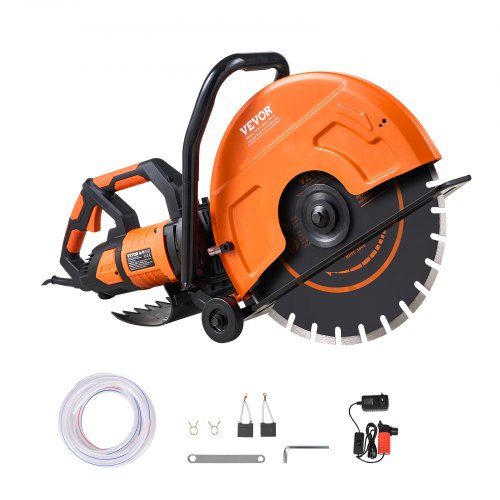 VEVOR Elektrische Betonsäge, 406 mm, Hochleistungs-Kreissäge 2800 W, Schnitttiefe 152 mm, Nass-/Trocken-Scheibensäge mit Wasserrohr, Wasserpumpe, Sägeblatt, für Stein und Ziegel