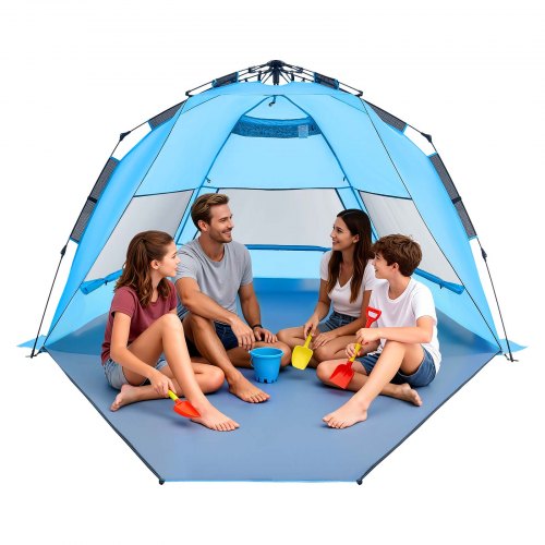 VEVOR Pop-Up Strandmuschel Sonnenschutz für 4 Personen, UPF 50+ Schutz, Tragbares Strandzelt mit Tragetasche & Bodenverankerungen, Leichter Strandsonnenschirm für Camping Angeln Picknick, Sonnenzelt