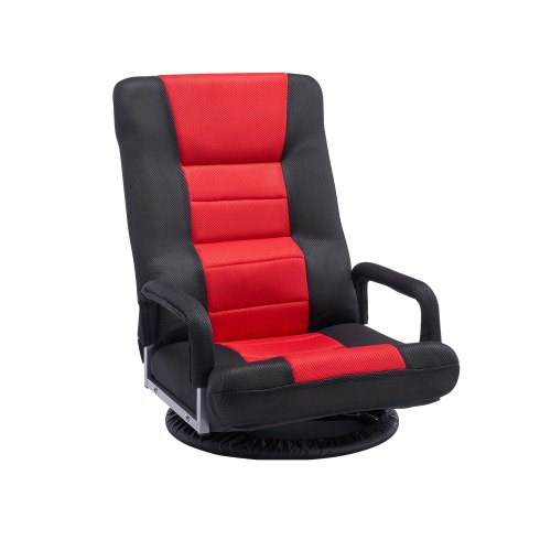 VEVOR drehbarer Boden Gamingstuhl mit Armlehnen (360°  drehbar) Bodensofa mit 6 einstellbaren Positionen & Rückenlehne & Lendenwirbelstütze, Video-Liegesofa zum Fernsehen und Lesen, Rot/Schwarz