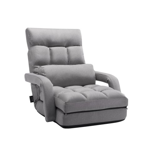 VEVOR Bodenstuhl Boden-Gaming Stuhl mit 5 einstellbaren Positionen & Rückenlehne, klappbarer Sofastuhl mit Armlehne für Erwachsene, Sofa-Liegebett mit Rückenkissen für Schlafzimmer, Grau