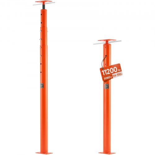 VEVOR Wagenheber fürs Haus, Höhenbereich von 137–381 cm, maximale Tragkraft 5000 kg, verstellbarer Stützbalken, Kellerheber, Pfostenstange zum Nivellieren, Hebestütze, Teleskop-Stahlheber für vorübergehende Unterstützung