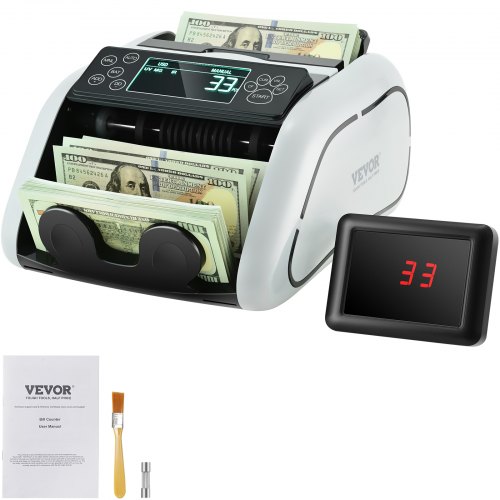 

VEVOR Geldzählmaschine, Banknotenzähler mit UV-, MG-, IR- und DD-Falschgelderkennung, USD- und EUR-Geldzählmaschine mit Großem LCD & Externem Display für Kleine Unternehmen