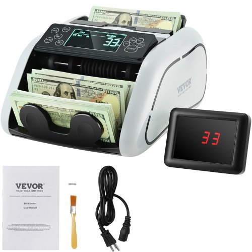 

VEVOR Geldzählmaschine, Banknotenzähler mit UV-, MG-, IR- und DD-Falschgelderkennung, USD- und EUR-Geldzählmaschine mit Großem LCD & Externem Display für Kleine Unternehmen